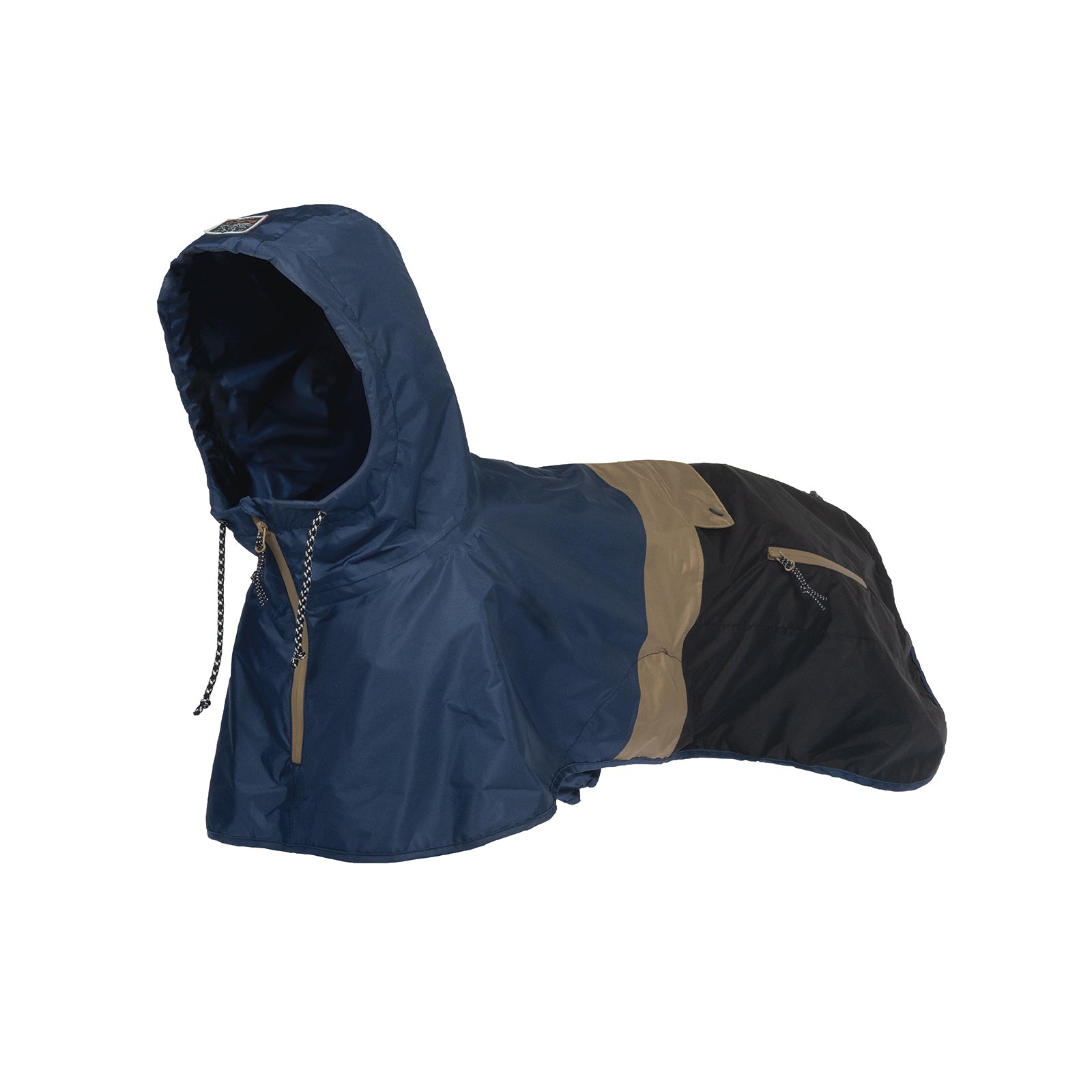 Side profile of the Baja Coastline waterproof dog jacket, an all-weather dog coat designed for rain, wind, and outdoor adventures.